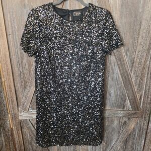 Charlie Moss Dress Women's Size M Black Sequin Short Holiday Party Short‎ Sleeve